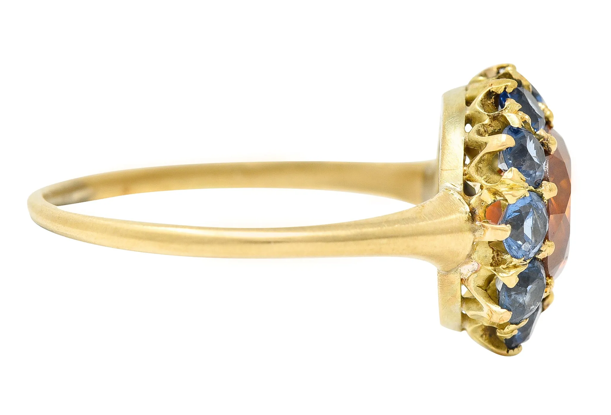 Vintage Fancy Orange Diamond Sapphire 14 Karat Yellow Gold Cluster Ring GIA