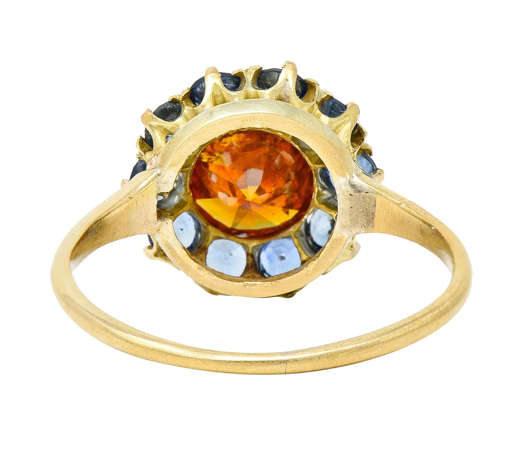 Vintage Fancy Orange Diamond Sapphire 14 Karat Yellow Gold Cluster Ring GIA