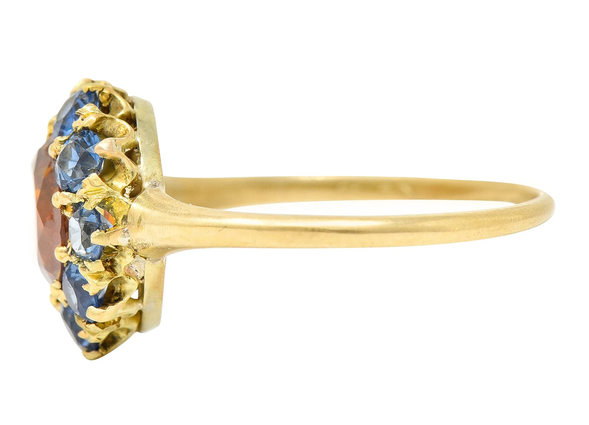 Vintage Fancy Orange Diamond Sapphire 14 Karat Yellow Gold Cluster Ring GIA
