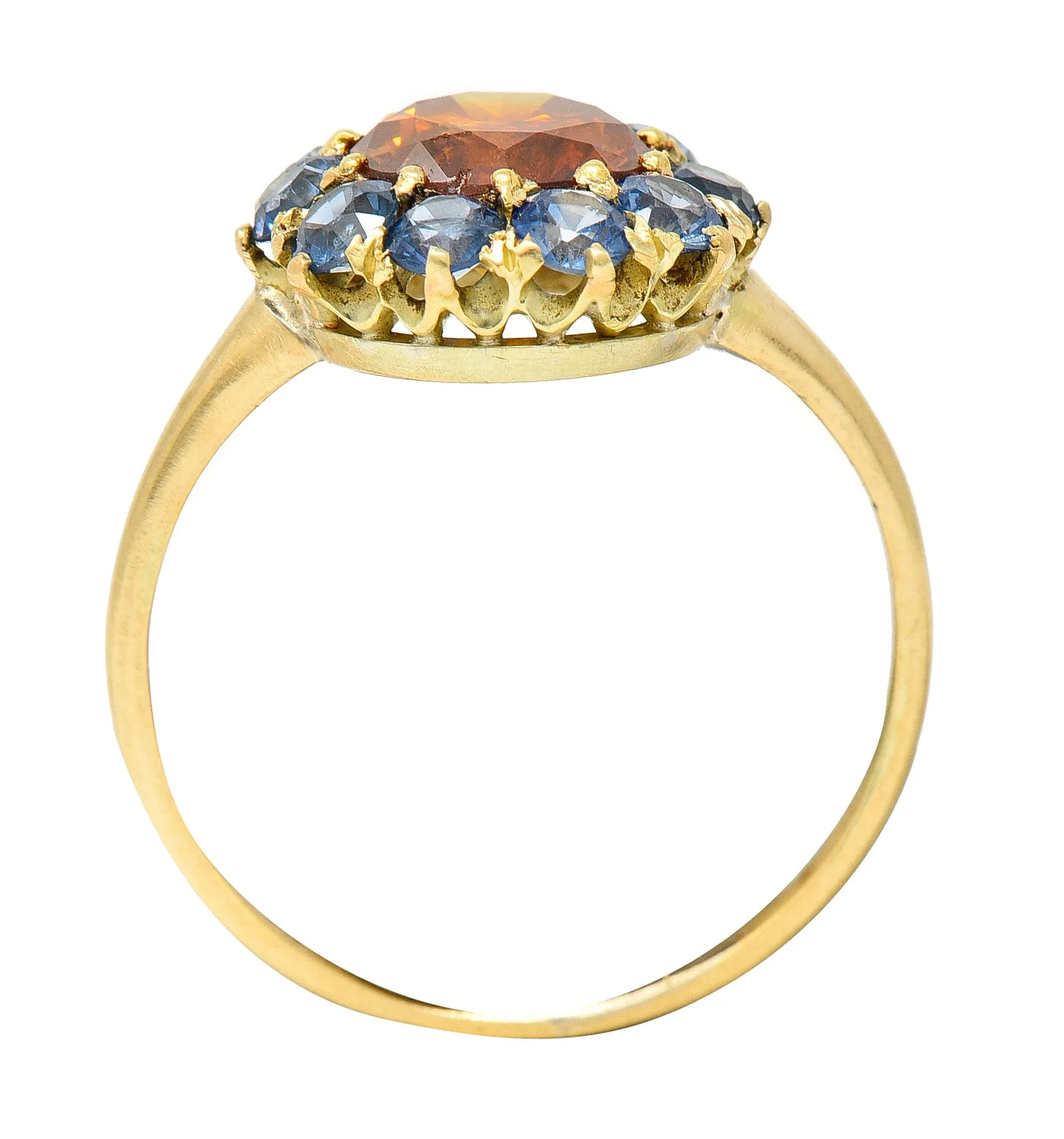 Vintage Fancy Orange Diamond Sapphire 14 Karat Yellow Gold Cluster Ring GIA