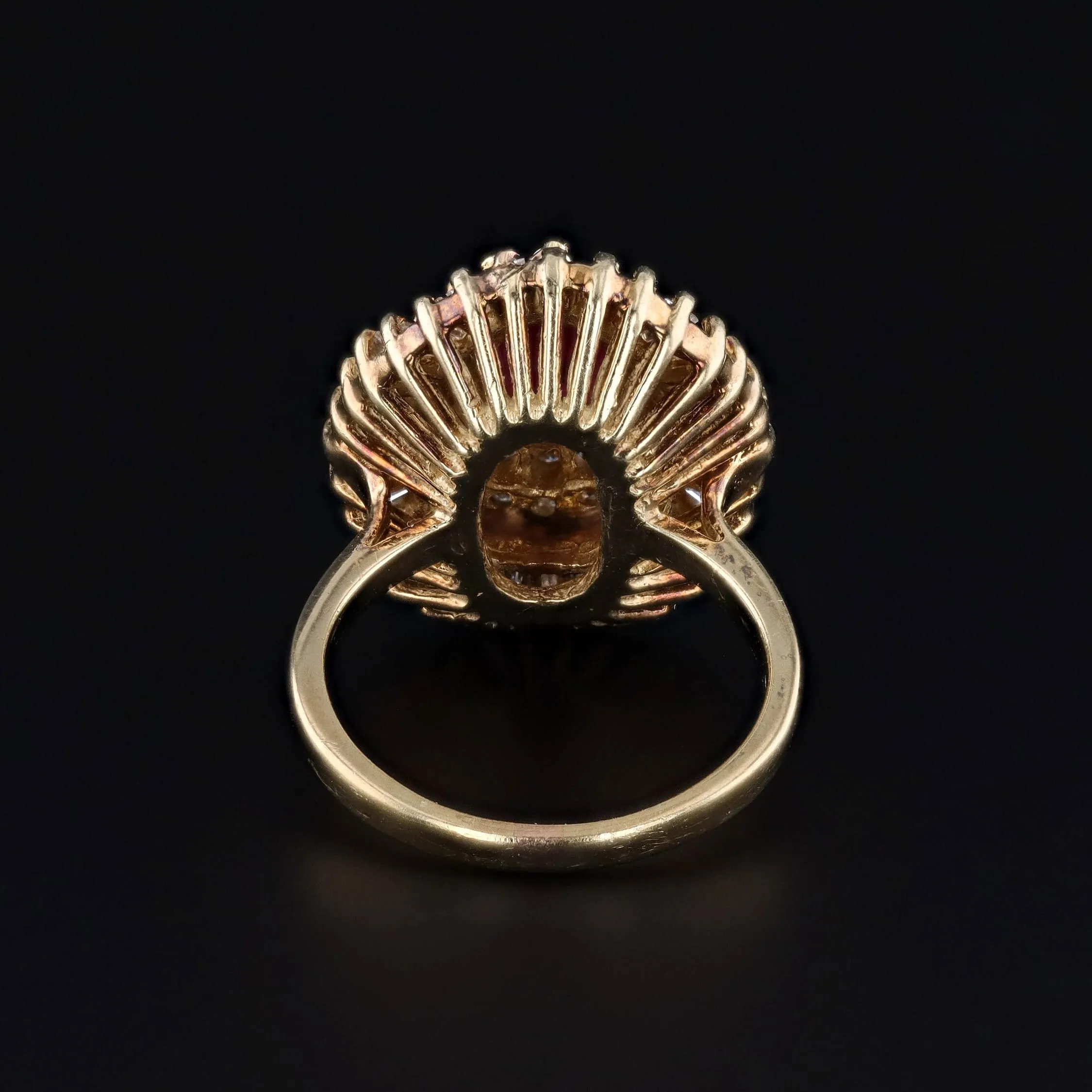 Vintage Ruby and Diamond Ballerina Ring of 14k Gold