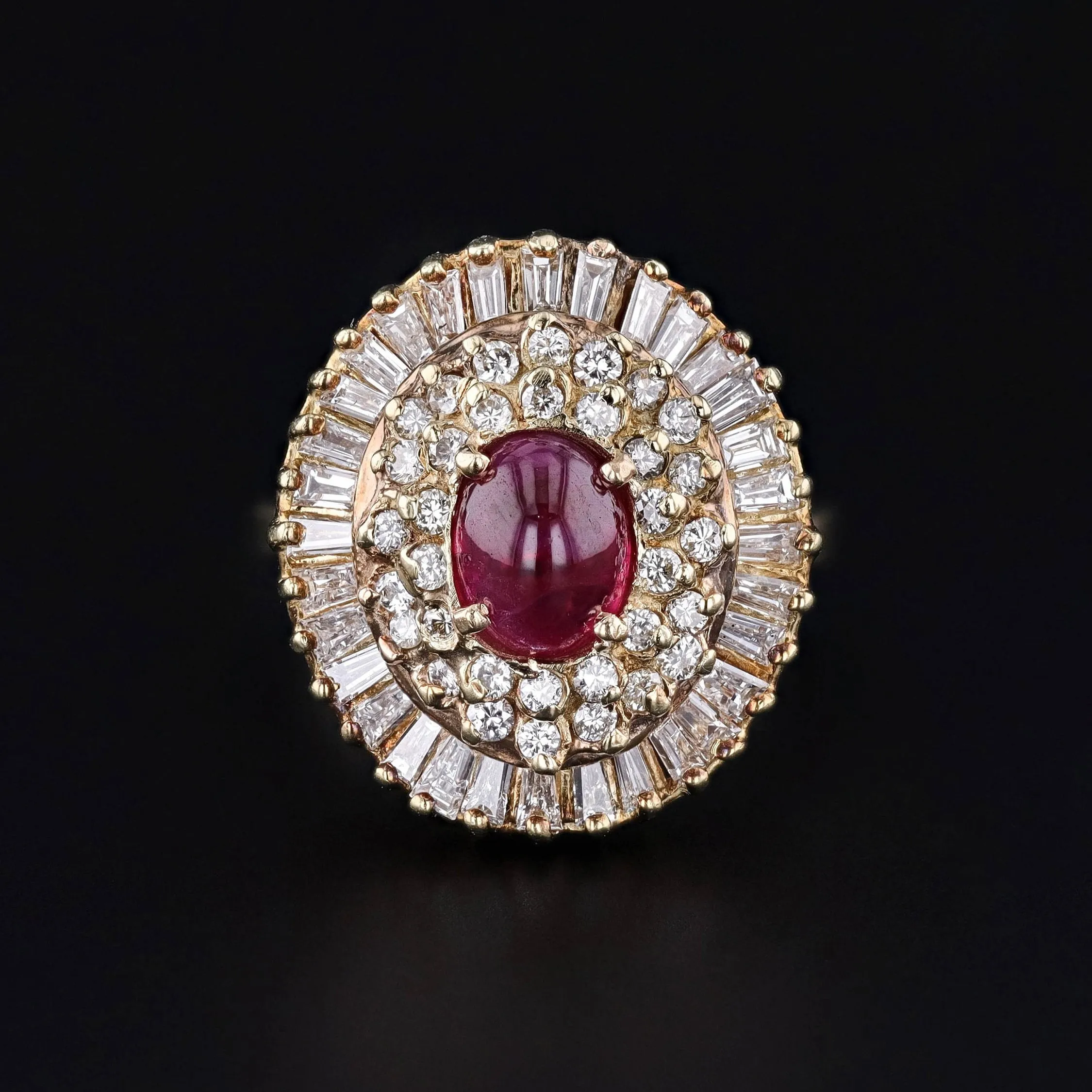 Vintage Ruby and Diamond Ballerina Ring of 14k Gold