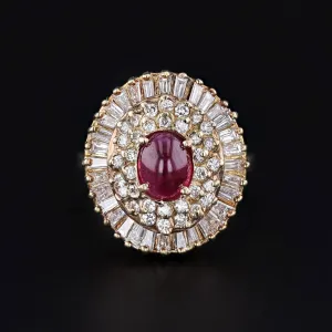 Vintage Ruby and Diamond Ballerina Ring of 14k Gold