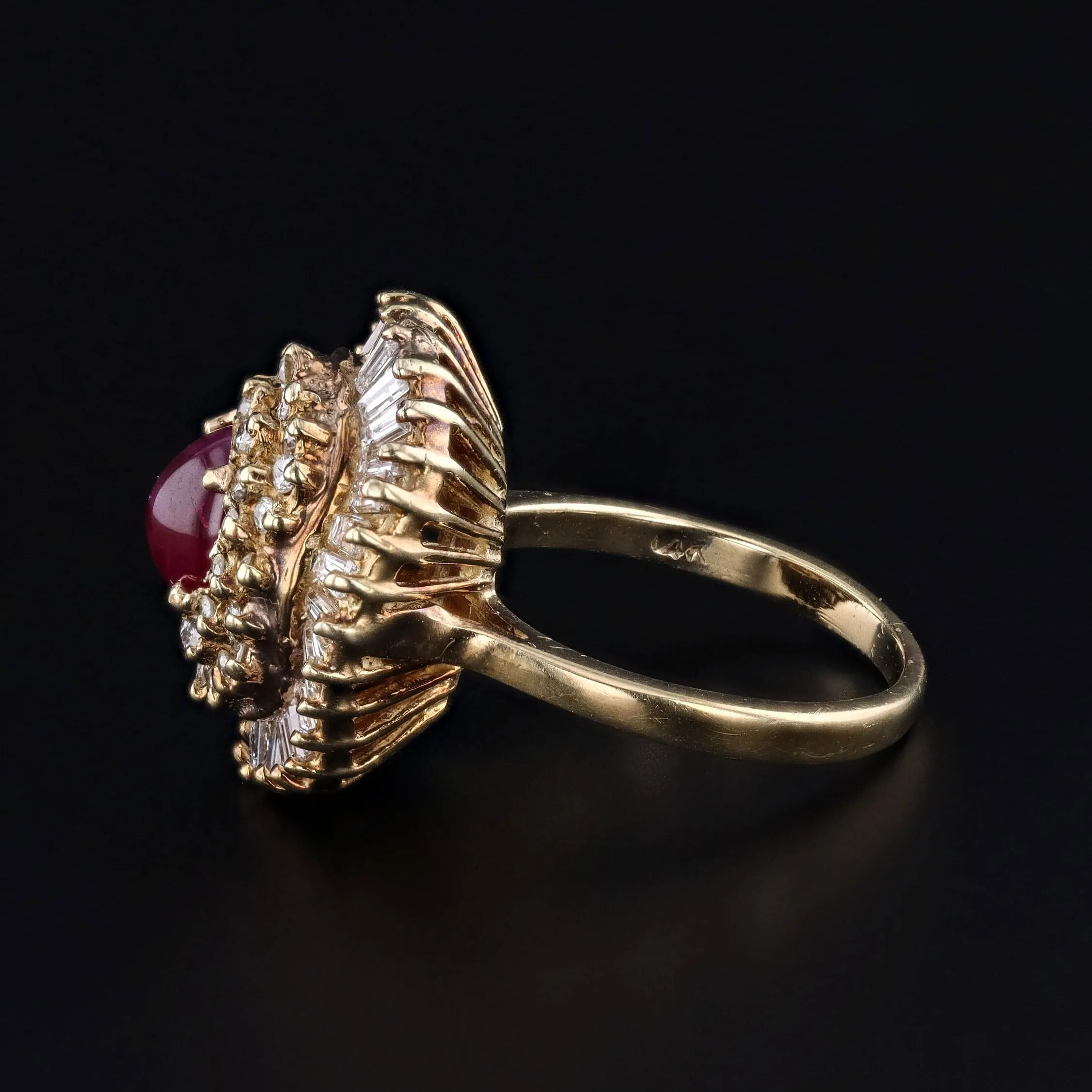 Vintage Ruby and Diamond Ballerina Ring of 14k Gold
