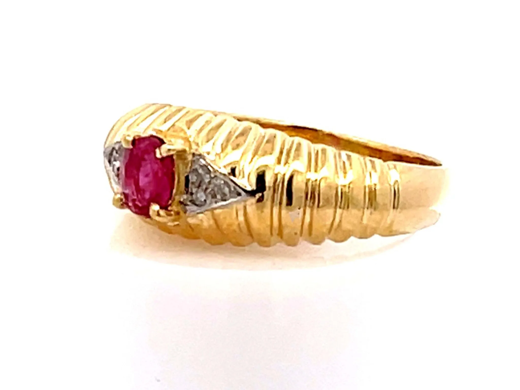 Vintage Ruby and Diamond Band Ring in 14k Yellow Gold