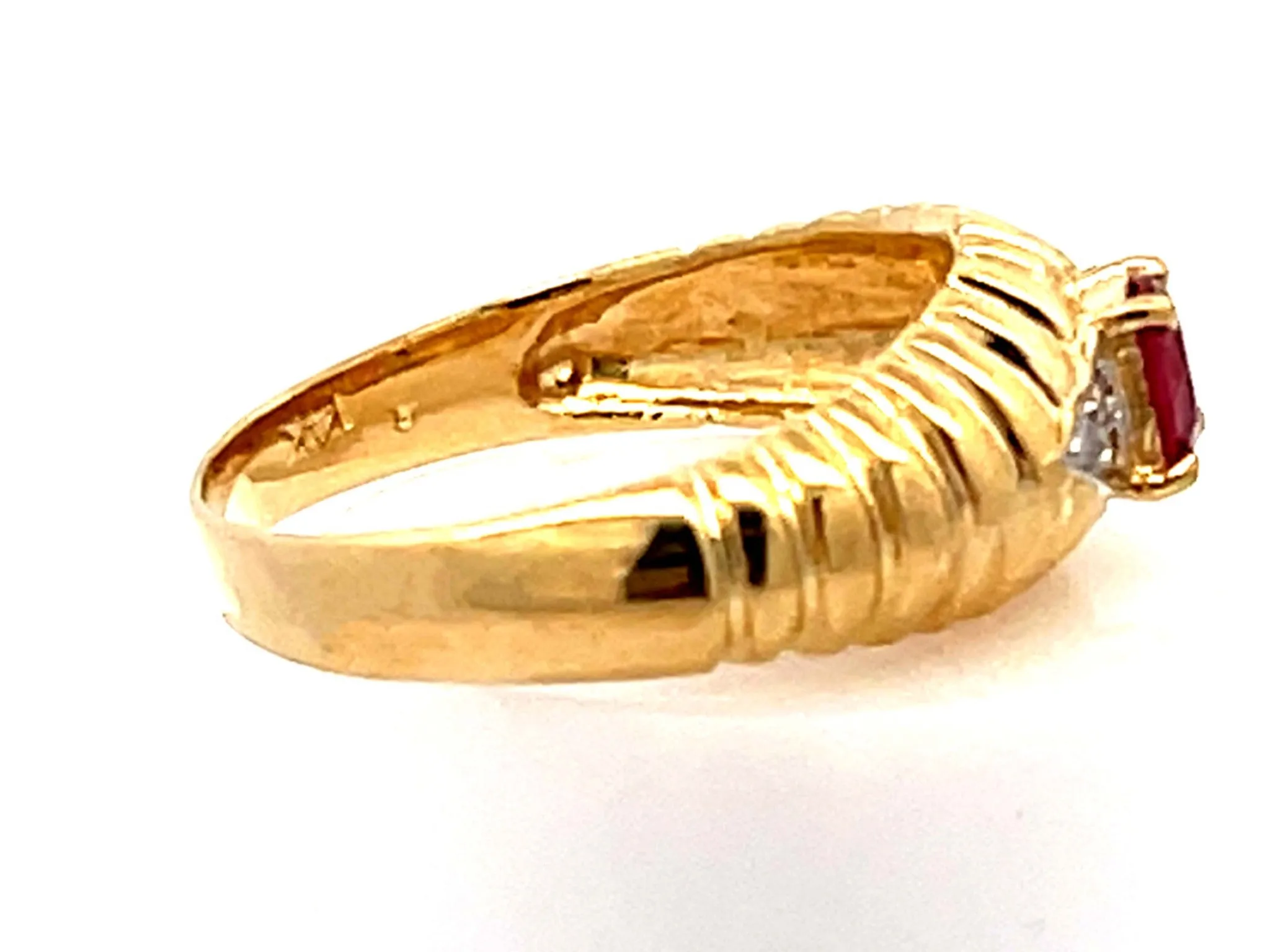 Vintage Ruby and Diamond Band Ring in 14k Yellow Gold