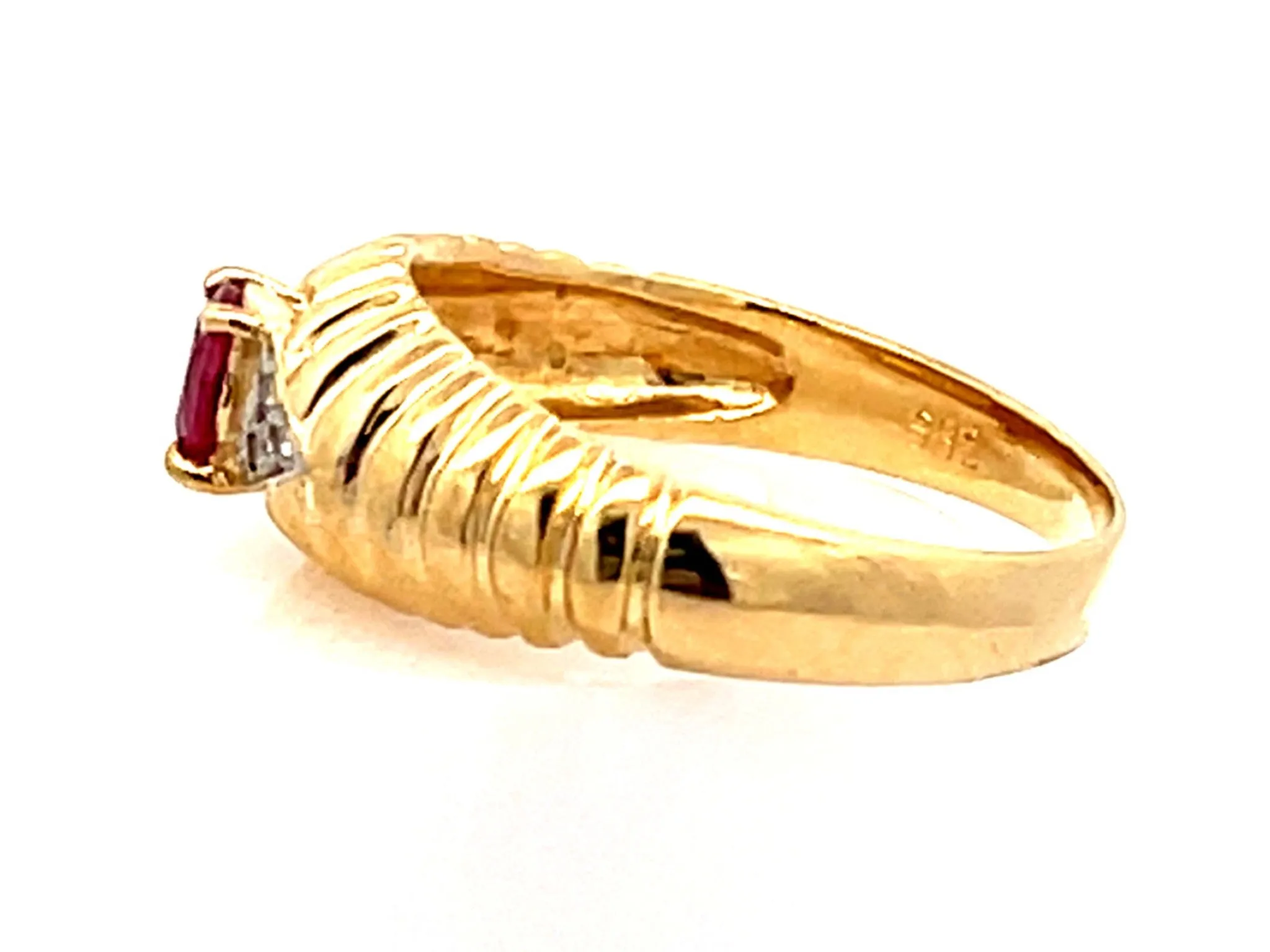 Vintage Ruby and Diamond Band Ring in 14k Yellow Gold