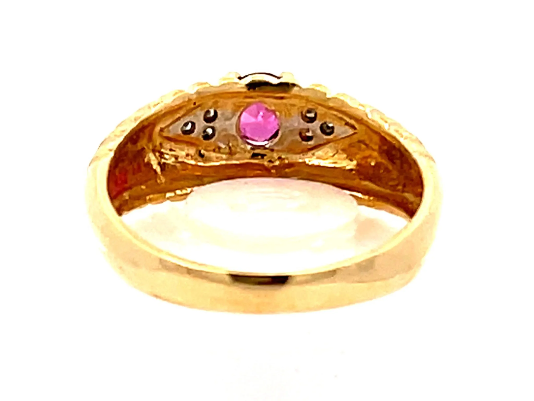 Vintage Ruby and Diamond Band Ring in 14k Yellow Gold