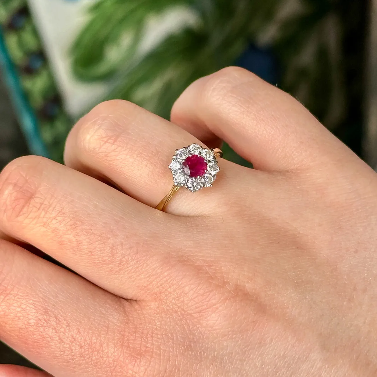 Vintage Ruby Diamond Cluster Ring 0.65ct Ruby
