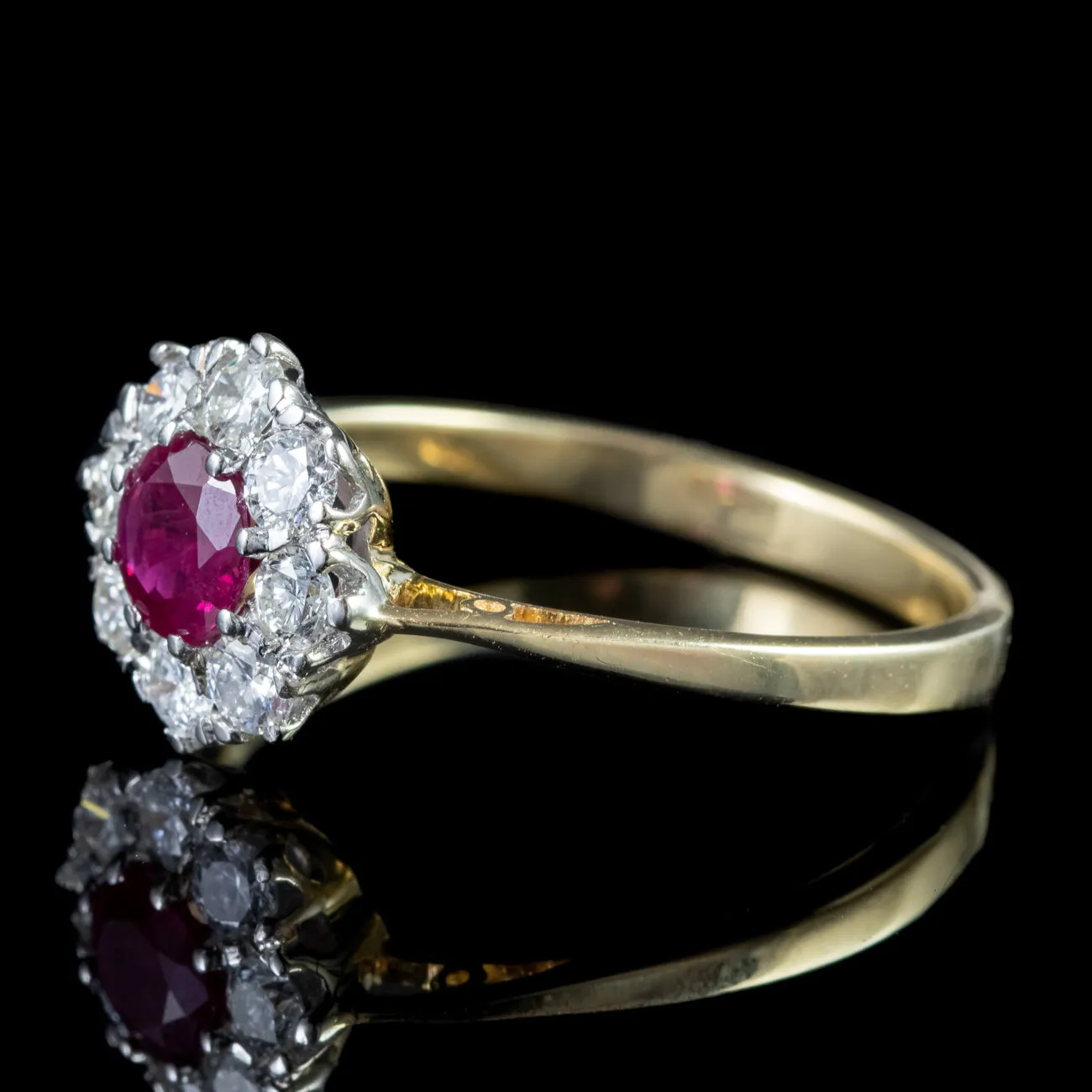 Vintage Ruby Diamond Cluster Ring 0.65ct Ruby