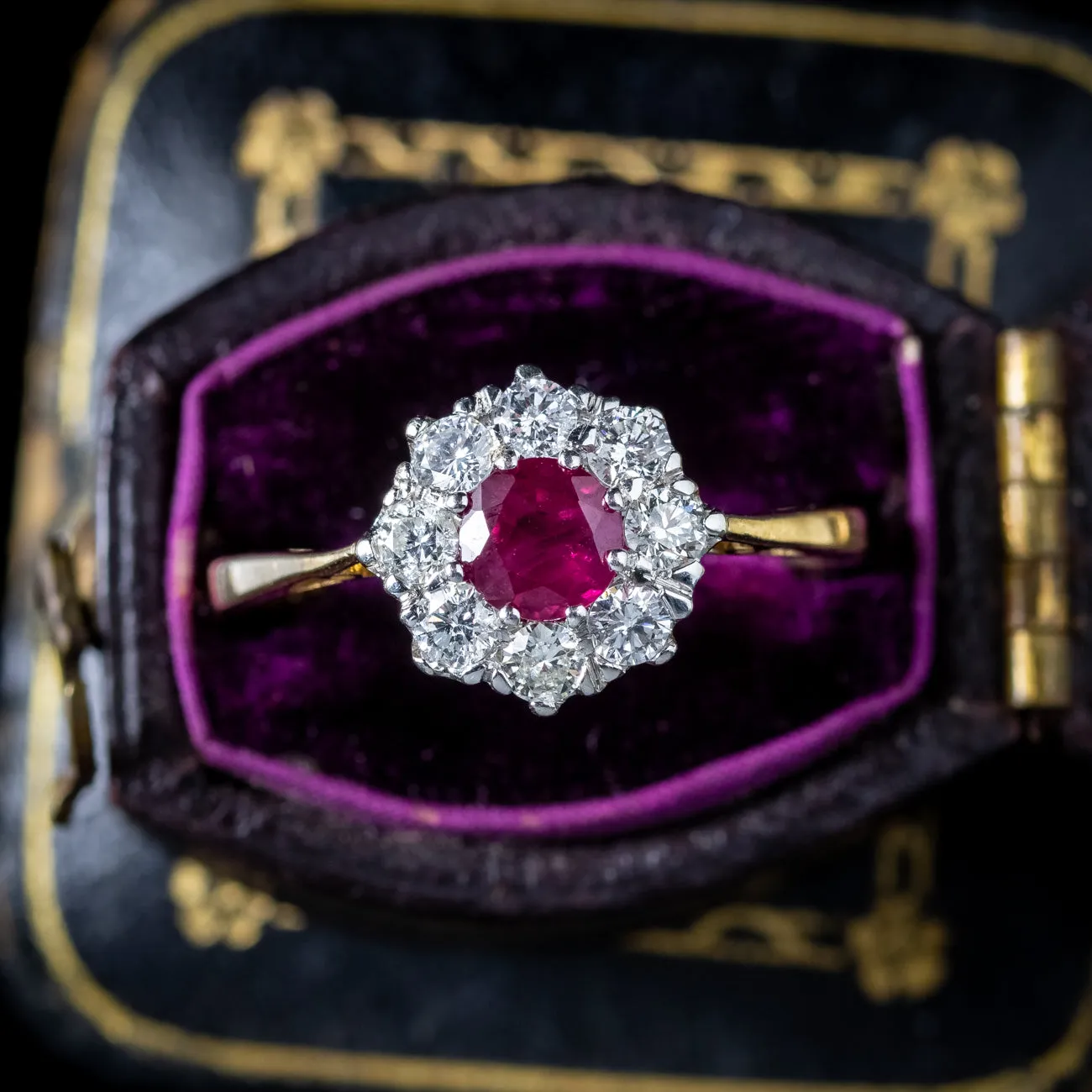 Vintage Ruby Diamond Cluster Ring 0.65ct Ruby