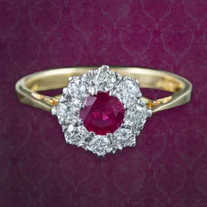 Vintage Ruby Diamond Cluster Ring 0.65ct Ruby