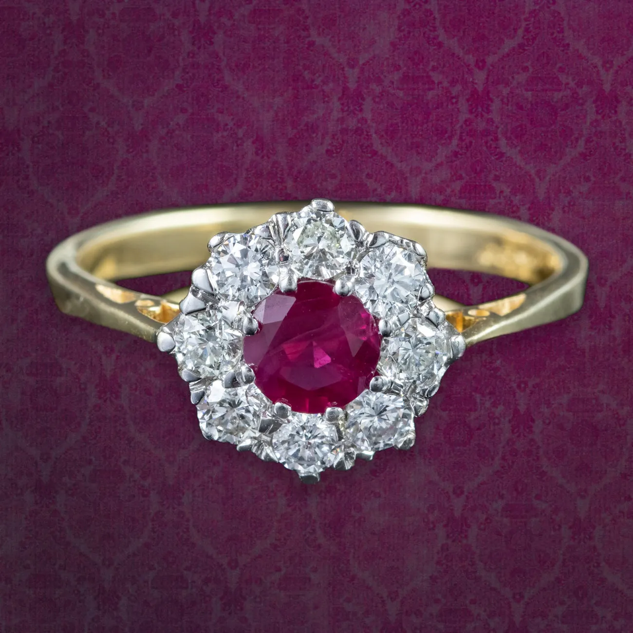 Vintage Ruby Diamond Cluster Ring 0.65ct Ruby