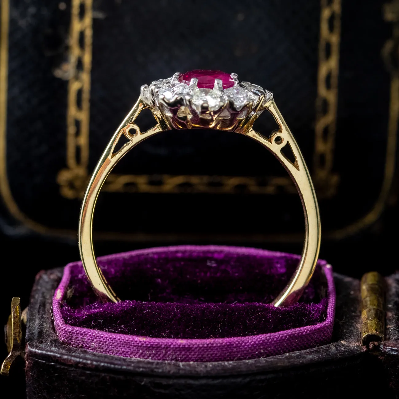 Vintage Ruby Diamond Cluster Ring 0.65ct Ruby