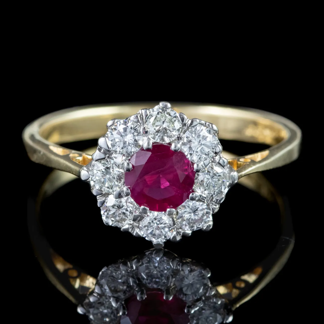 Vintage Ruby Diamond Cluster Ring 0.65ct Ruby