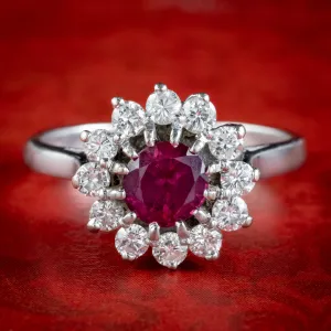 Vintage Ruby Diamond Daisy Cluster Ring 1ct Ruby Dated 1976