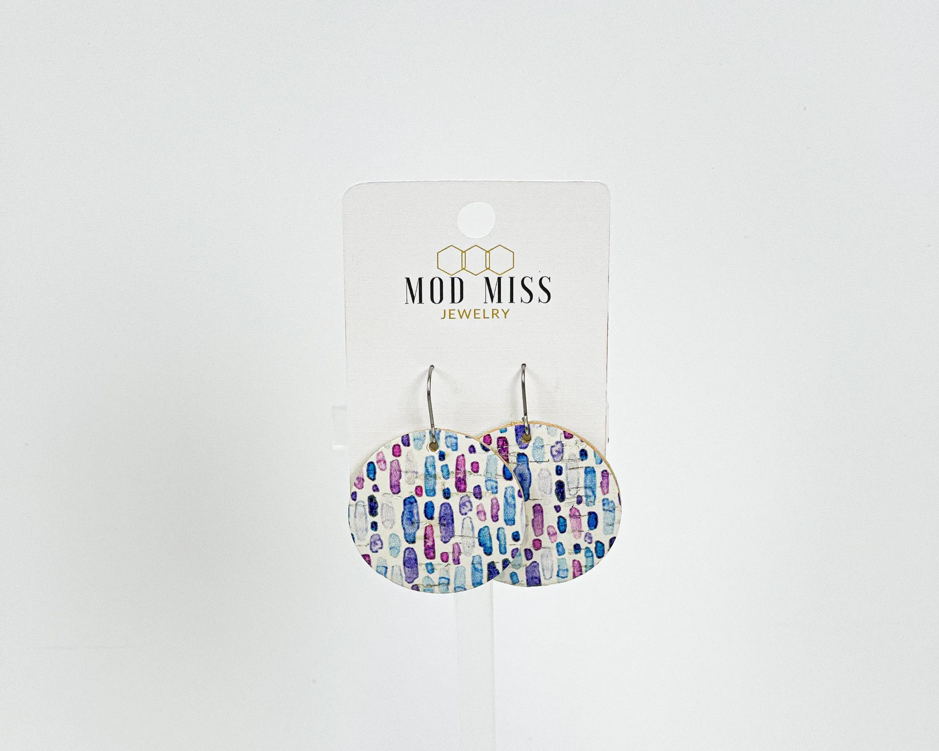 Watercolor Splash - Cork Leather Round Earring