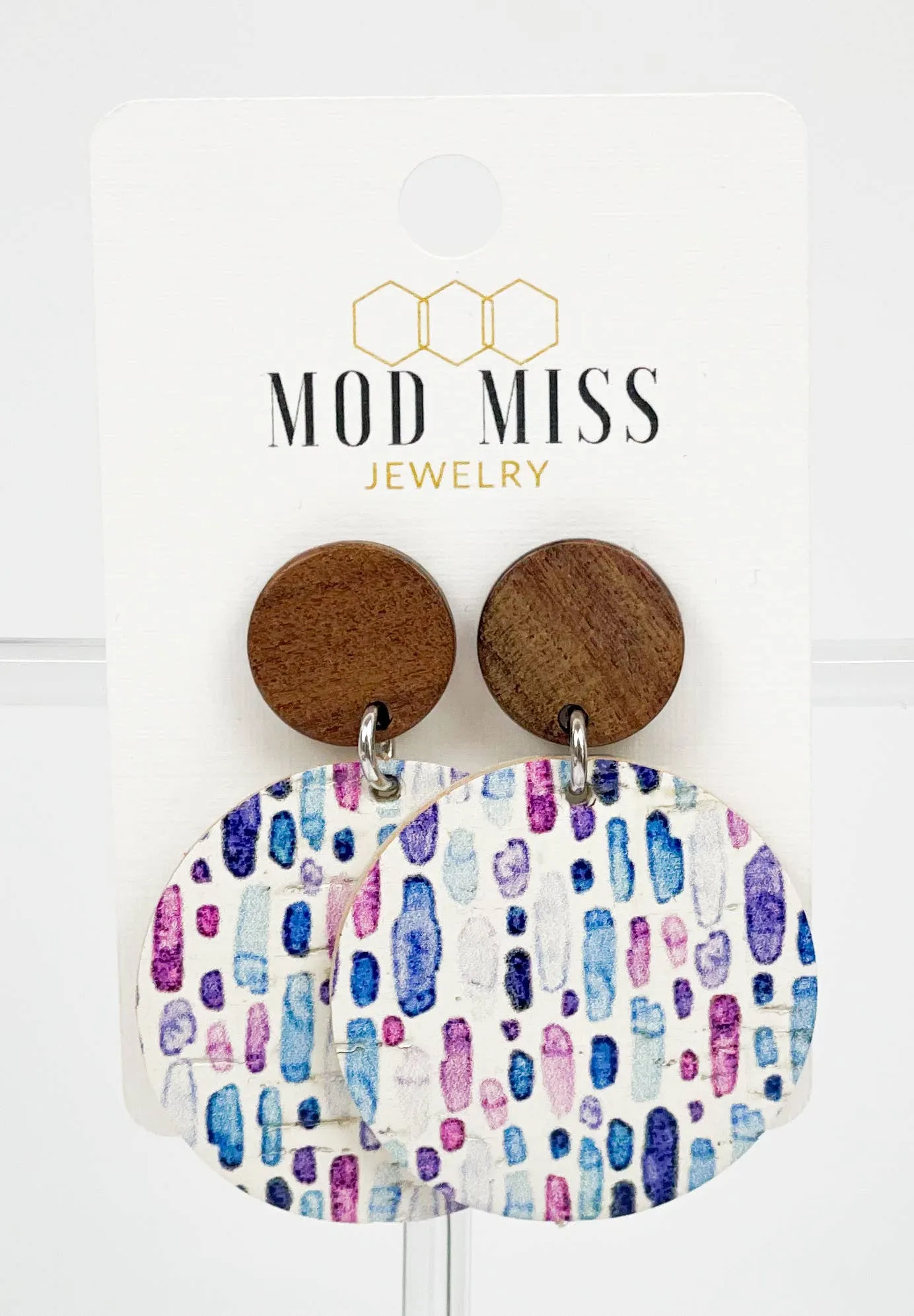 Watercolor Splash - Cork Leather Round Earring