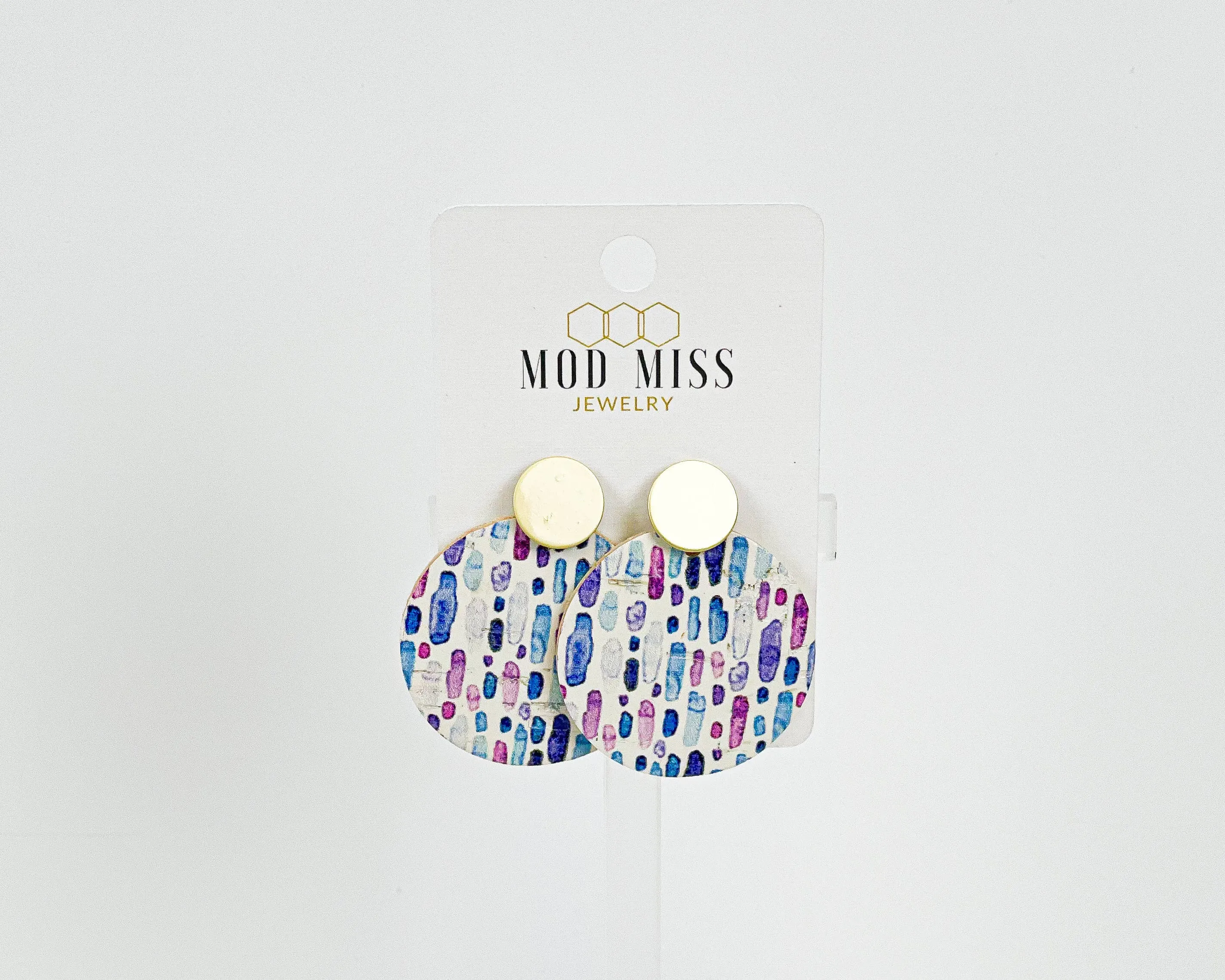 Watercolor Splash - Cork Leather Round Earring