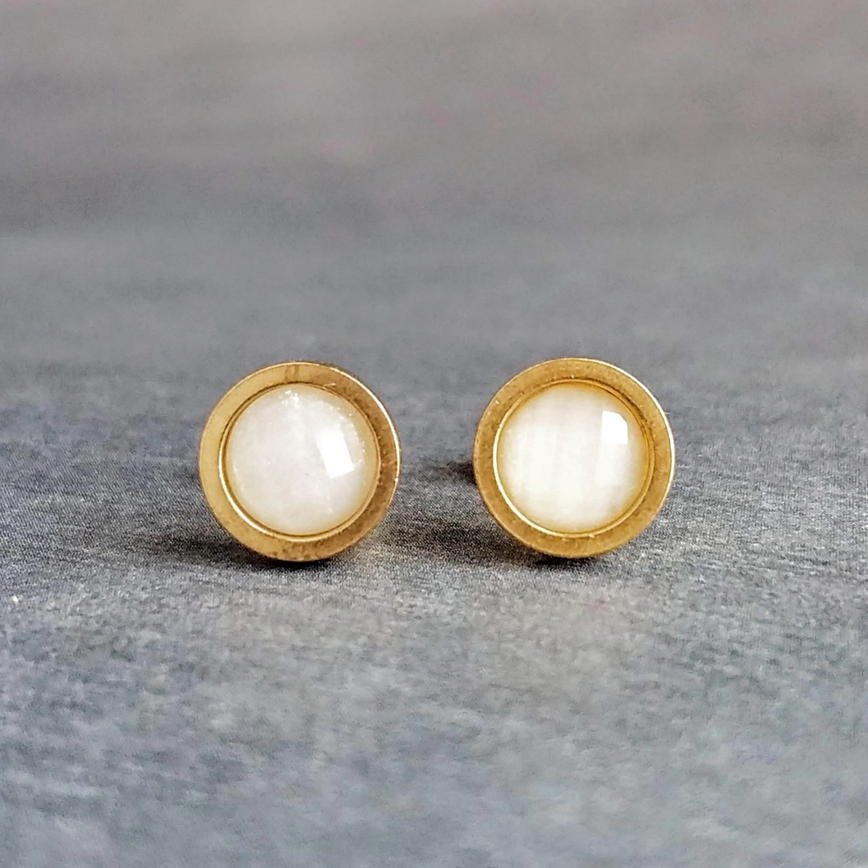White Gold Stud Earrings, milky white stud earrings, milky white earrings, white stud earring, iridescent white, opal white, sparkle glitter