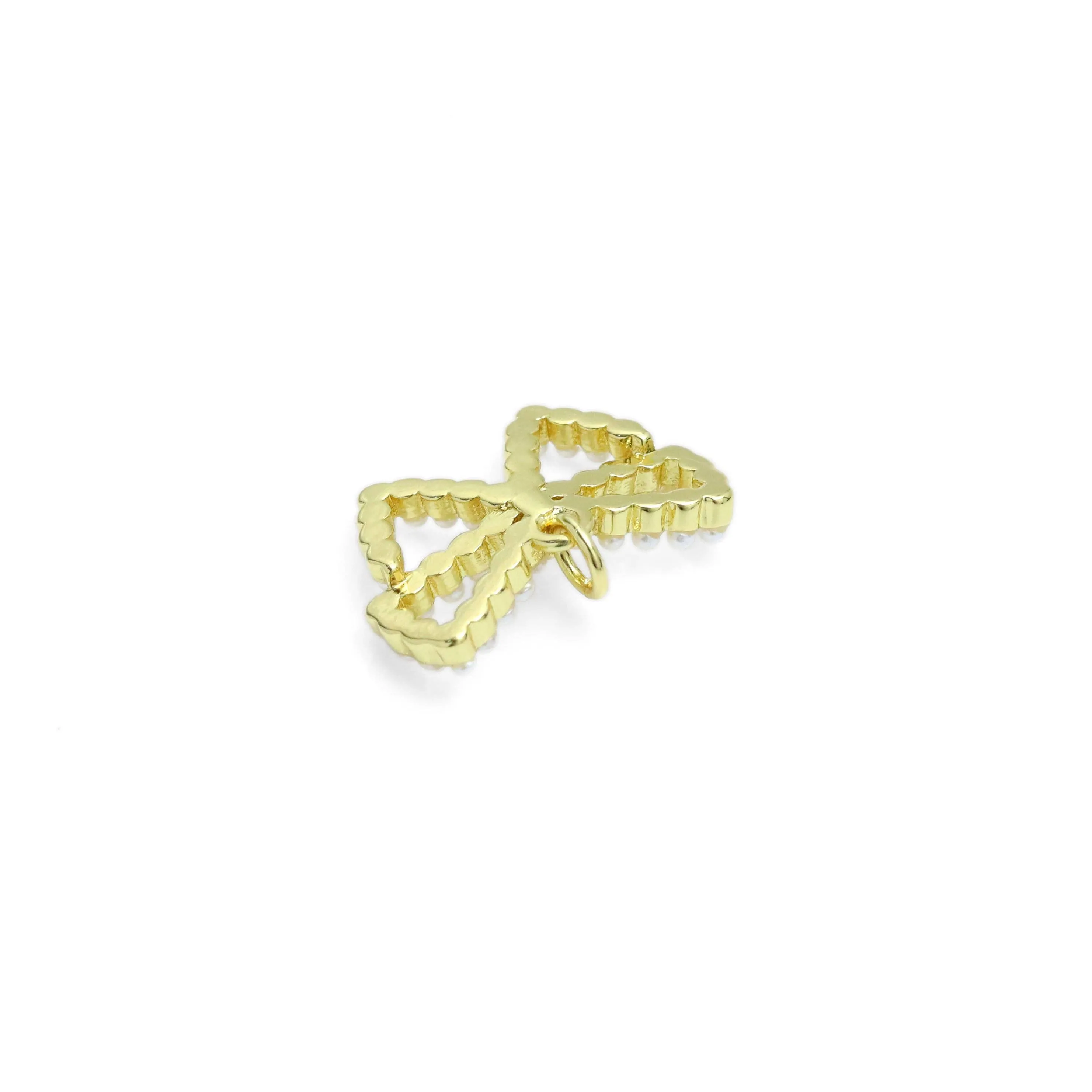 White Pearl Gold Bowknot Charm Pendant, bow charm, Sku#LK955