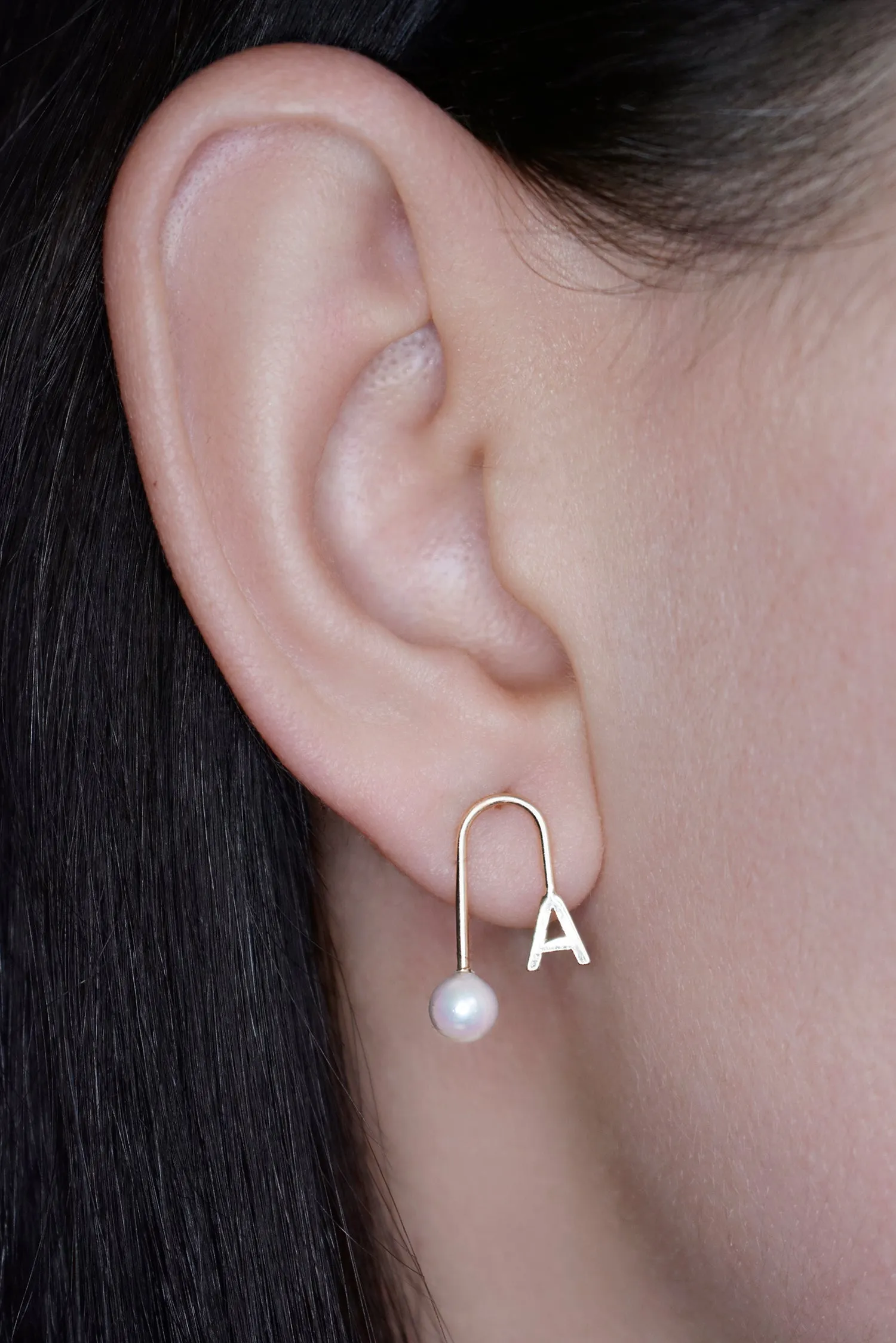 White Pearl Single Initial Stud Earring