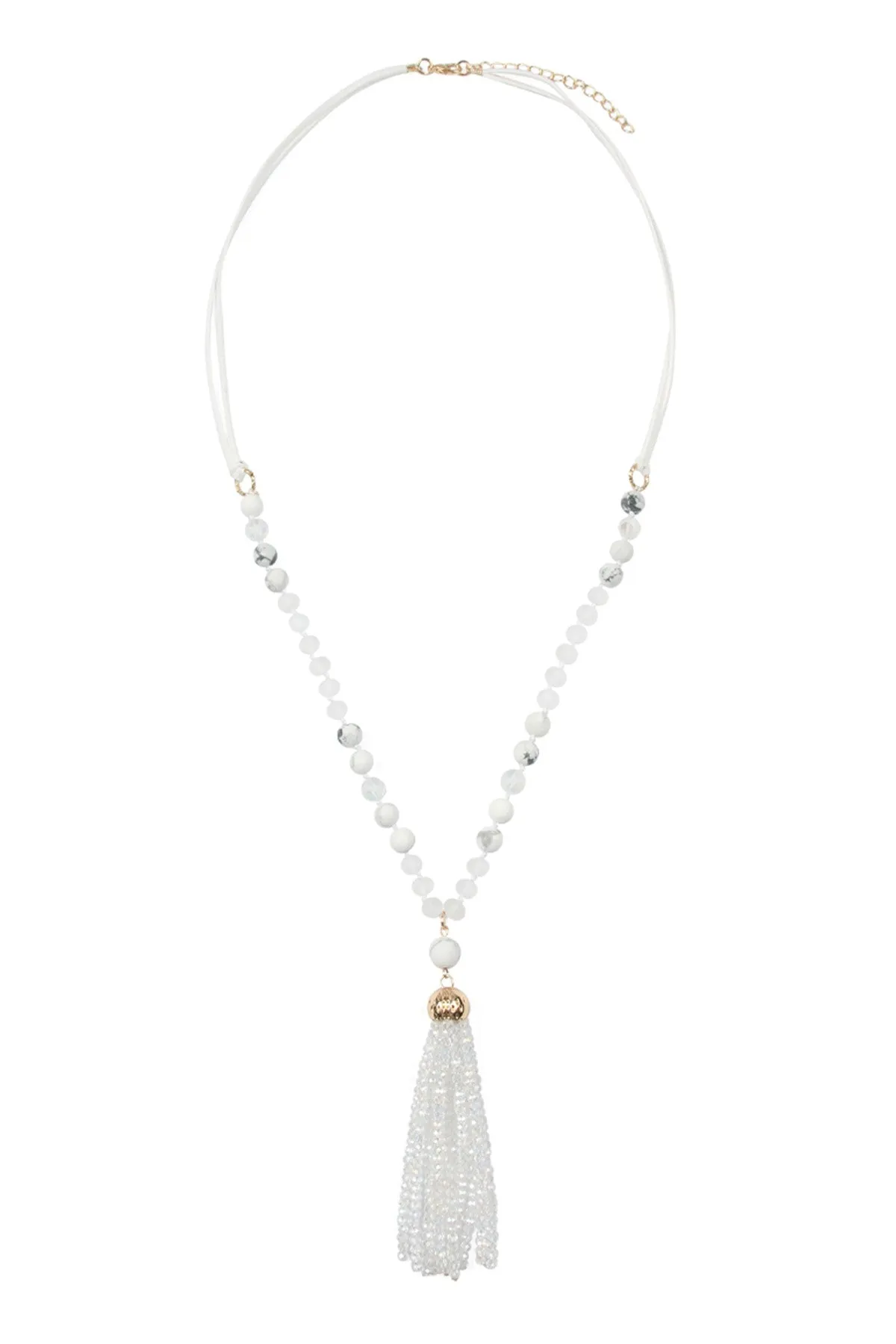 White Rondelle Tassel Pendant with Polycard Necklace - Pack of 6
