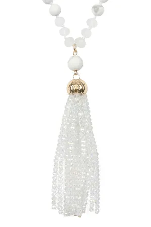 White Rondelle Tassel Pendant with Polycard Necklace - Pack of 6