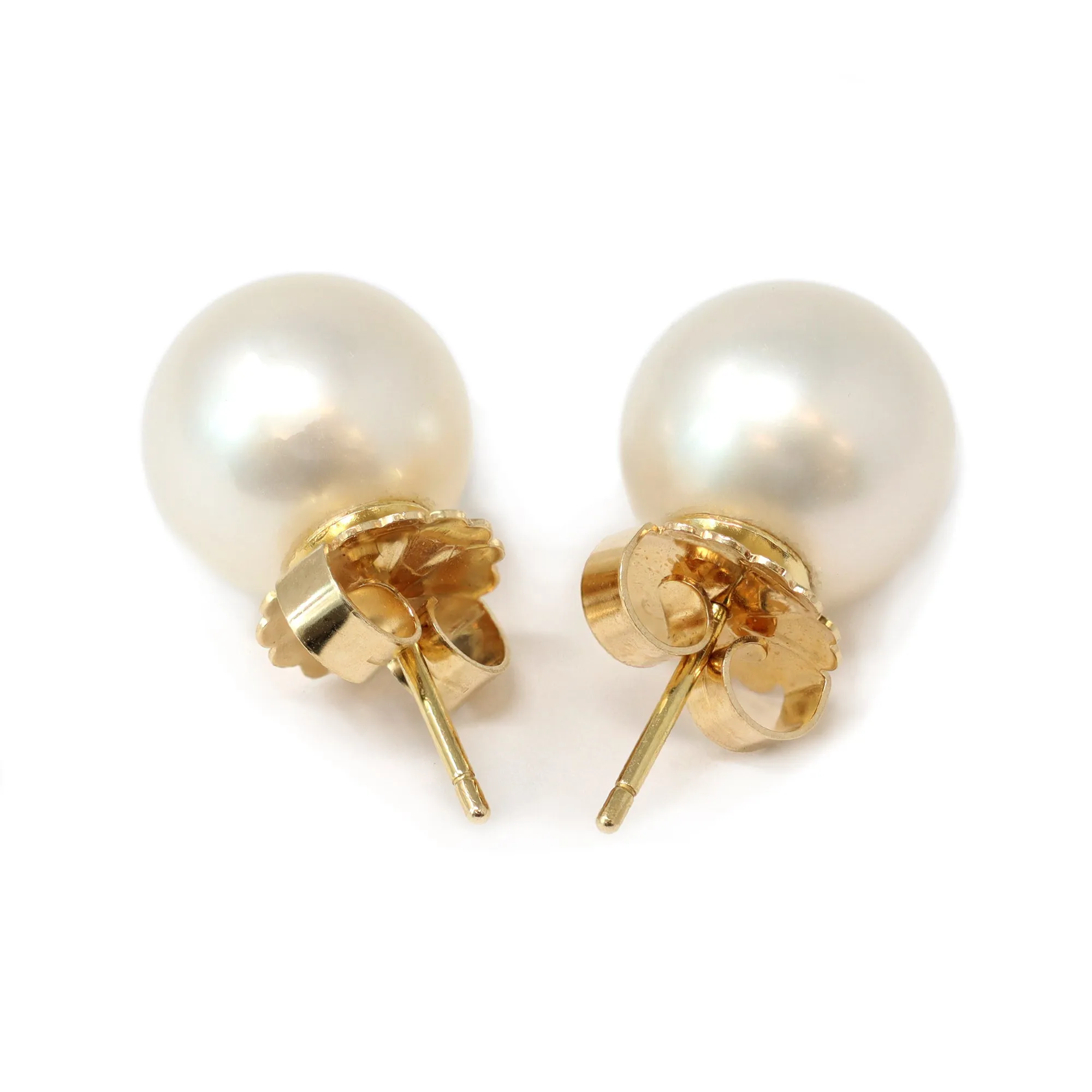 White South Sea Pearl Stud Earrings in 18 Karat Yellow Gold