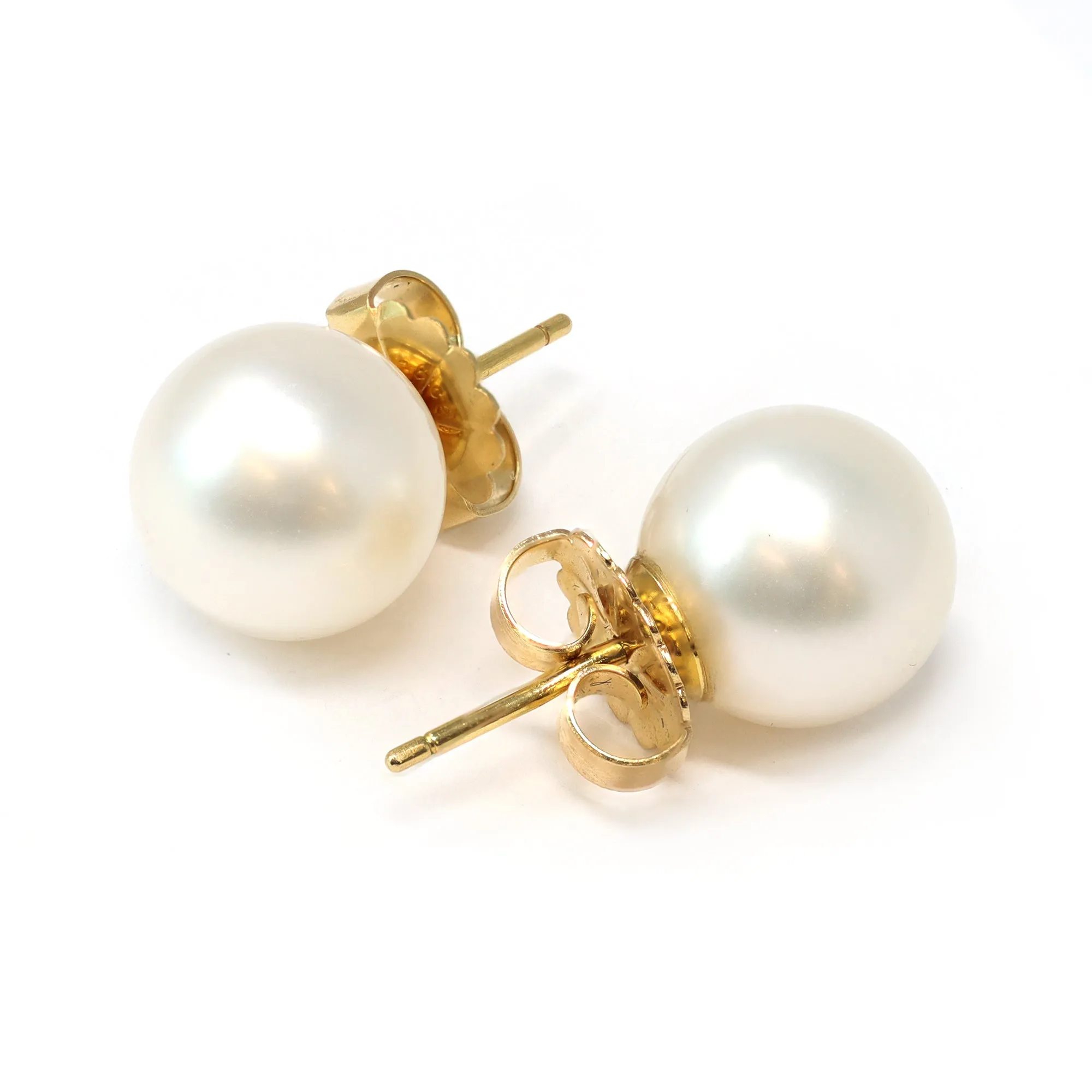 White South Sea Pearl Stud Earrings in 18 Karat Yellow Gold