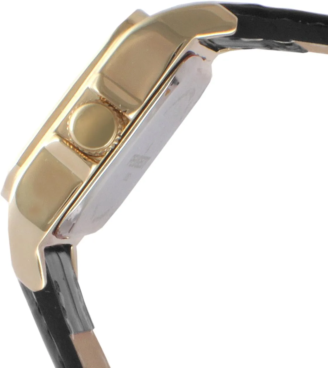 Women'S 14K Gold-Plated Tank Crystal Bezel Roman Numeral Black Leather Band Watch 3052BK