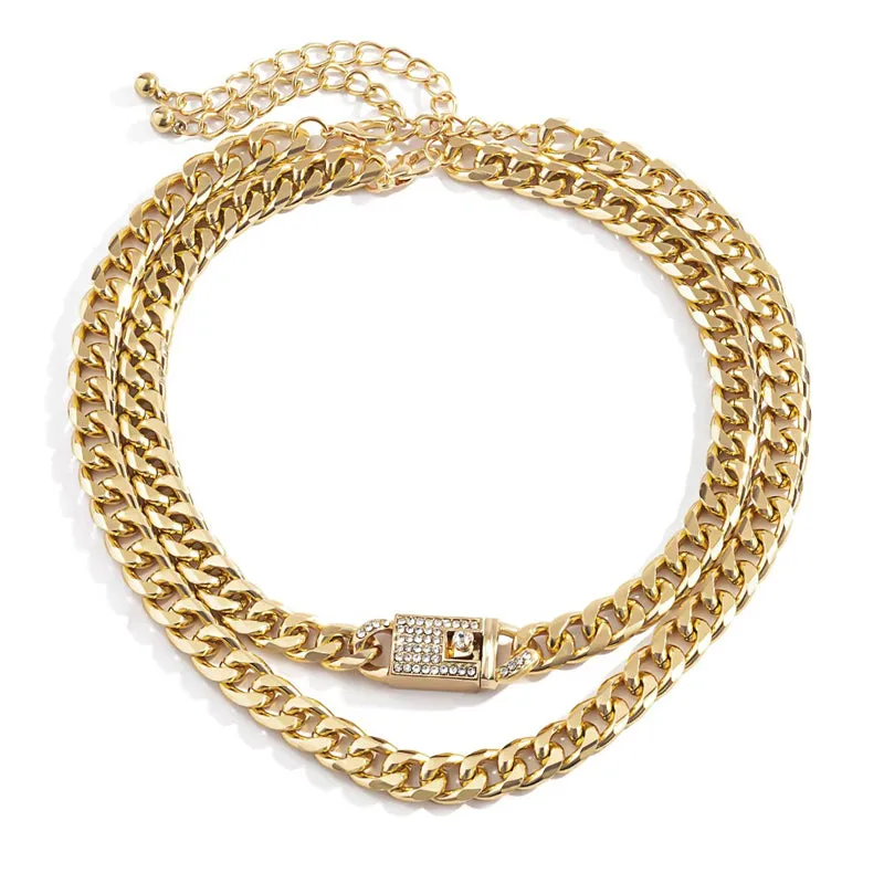 Women's 2Pcs/Set Hip Hop Gold & Silver Metal Chain Chunky Necklaces