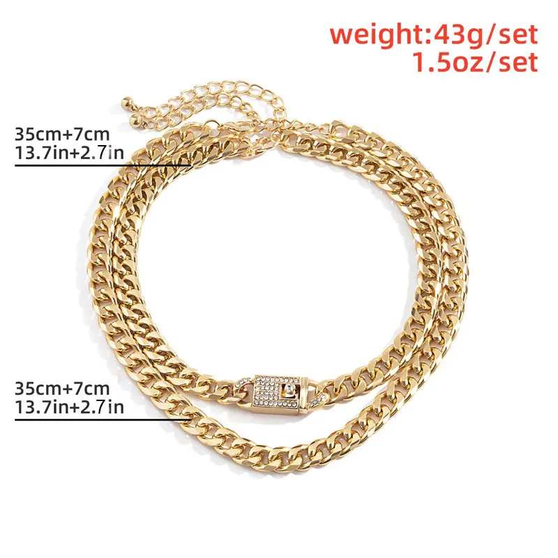 Women's 2Pcs/Set Hip Hop Gold & Silver Metal Chain Chunky Necklaces