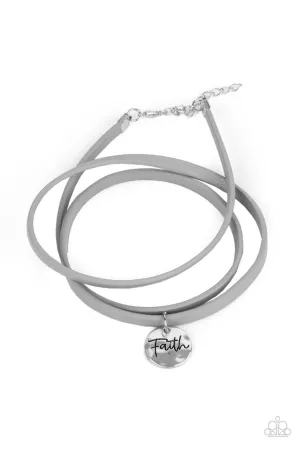 Wonderfully Worded - Silver - "FAITH" Gray Leather Cord Inspirational/Religious Paparazzi Bracelet