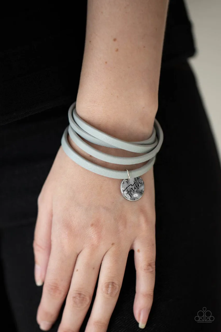 Wonderfully Worded - Silver - "FAITH" Gray Leather Cord Inspirational/Religious Paparazzi Bracelet