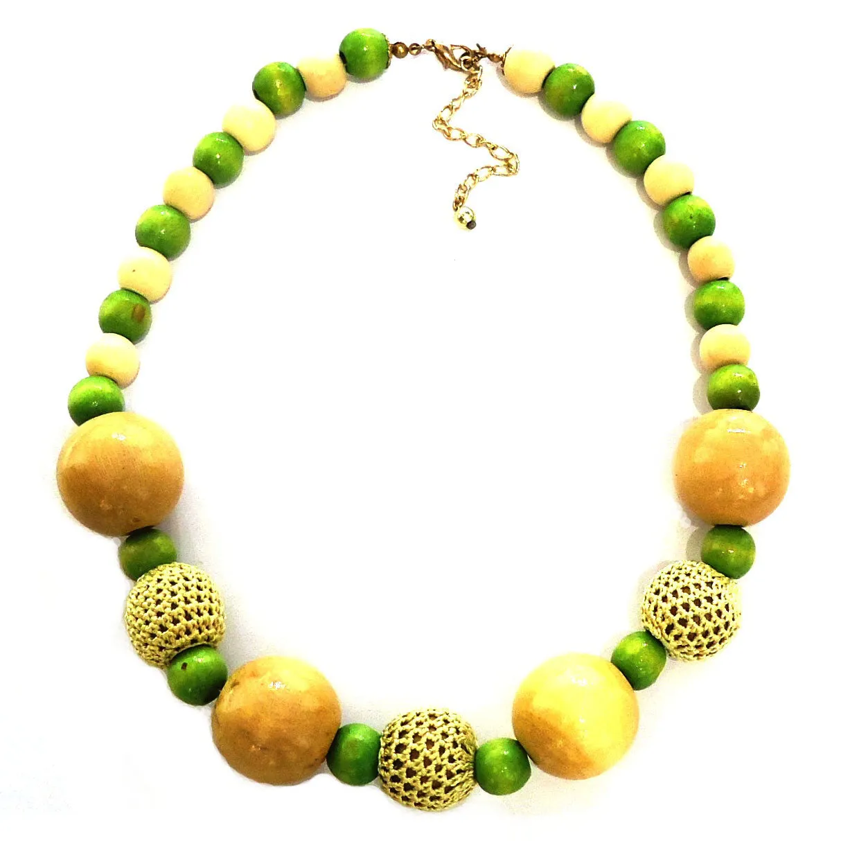 Wood Bead with Crochet Necklace - Green