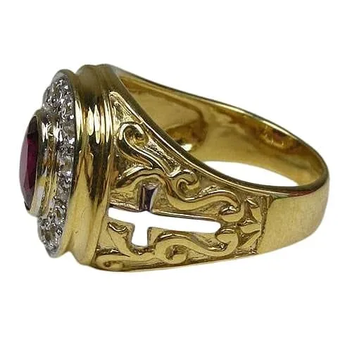 Yellow Gold Red Ruby Bishop Ring