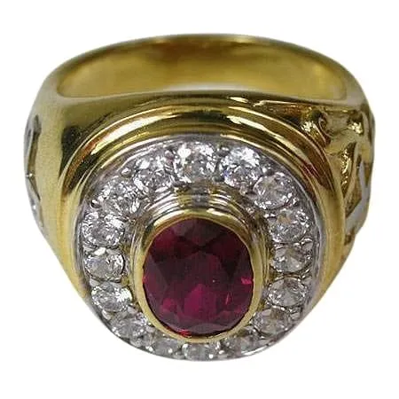 Yellow Gold Red Ruby Bishop Ring