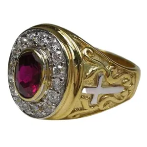 Yellow Gold Red Ruby Bishop Ring