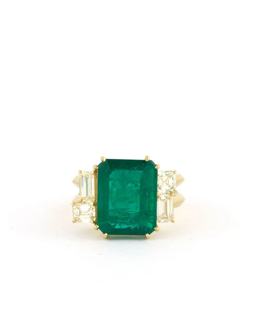 Zambian Emerald and Baguette Diamond Ring