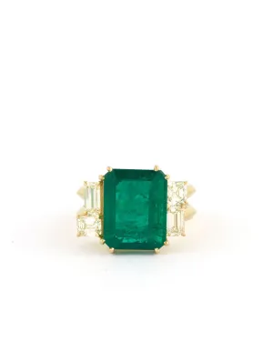 Zambian Emerald and Baguette Diamond Ring