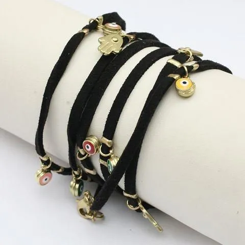 Zirconite Evil eyes Stations suede Leather wrap bracelet. 652B0550